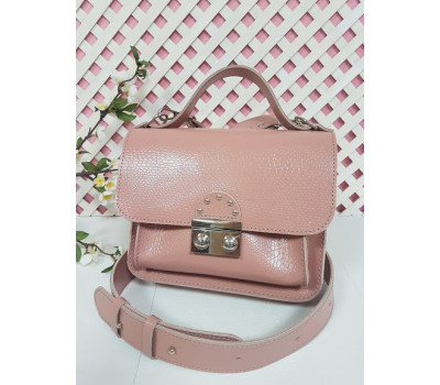 Сумка женская "Бианка" натуральная кожа, розовая плетенка