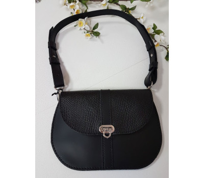 Сумка жіноча "ФЛОРА" натуральна шкіра, чорна клапан під рептилію