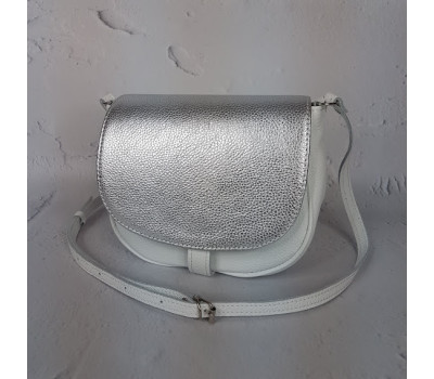 Сумка женская "Римини" натуральная кожа, белая / серебряная флотар