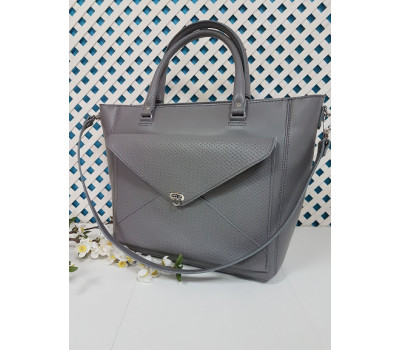 Сумка жіноча "Бона" натуральна шкіра, сіра матова з кошиком
