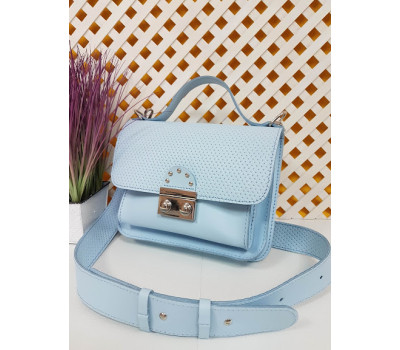 Сумка женская "Бианка" натуральная кожа, небесно-голубая с плетенкой