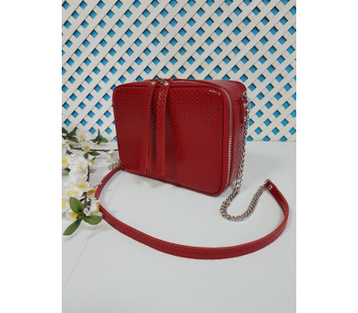 Сумка жіноча "КВАДРО" натуральна шкіра, червона плетінка глянець