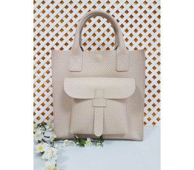 Сумка жіноча "ГАРДА" натуральна шкіра, слонова кістка з плетінкою, з металевими ніжками