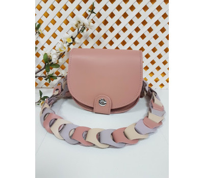 Сумка женская "Кенди" ремень-плетение натуральная кожа, розовая матовая