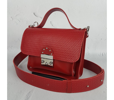 Сумка женская "Бианка" натуральная кожа, красная матовая с плетенкой