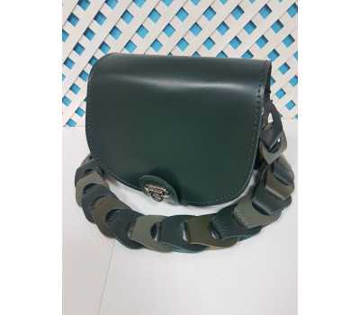 Сумка женская "Кенди" ремень-плетение натуральная кожа, темно-зеленая матовая