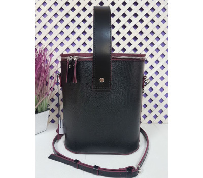 Сумка женская "Болеро-классик"" натуральная кожа, черная матовая под рептилию