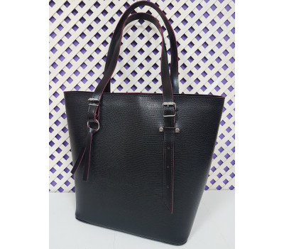 Сумка жіноча "Ліана" натуральна шкіра, чорна матова під рептилію