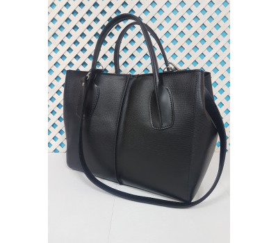 Сумка жіноча "ФОРТА" натуральна шкіра, чорна матова під рептилію