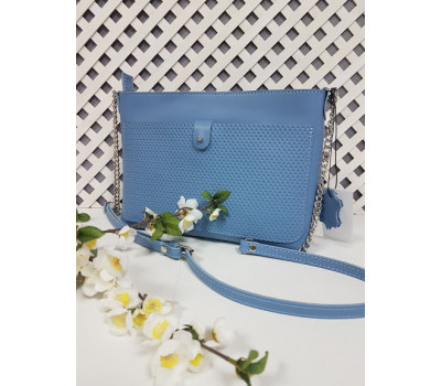 Сумка жіноча "Демі" натуральна шкіра, блакитна з кошиком