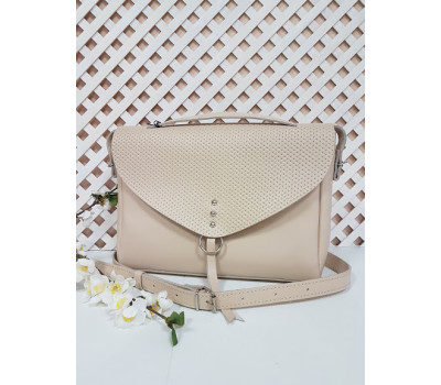 Сумка жіноча "Дороті" натуральна шкіра, слонова кістка клапан плетінка