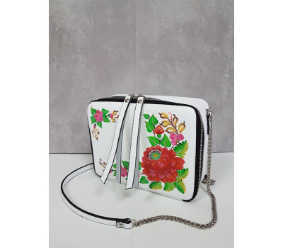 Сумка жіноча "КВАДРО" натуральна шкіра, біла матова з розписом