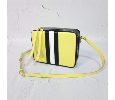 Сумка жіноча "КВАДРО" натуральна шкіра, жовта матова комбінована