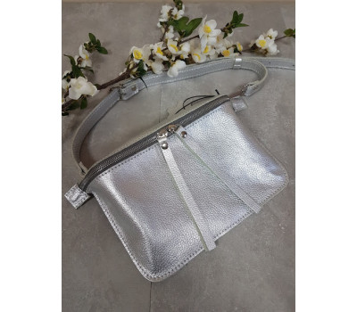 Сумка жіноча поясна "НЕКСТ" натуральна шкіра, срібний флотар