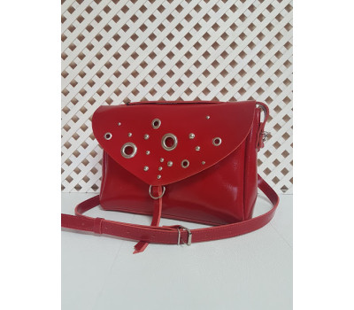 Сумка жіноча "Дороті" натуральна шкіра, червона глянець з люверсами
