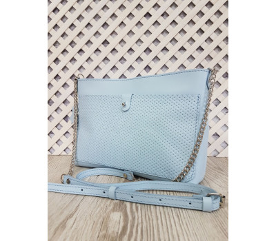 Сумка жіноча "Демі" натуральна шкіра, небесно-блакитна з кошиком