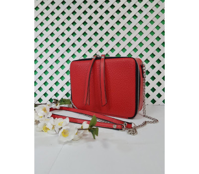 Сумка жіноча "КВАДРО" натуральна шкіра, паприка "Жемчуг"