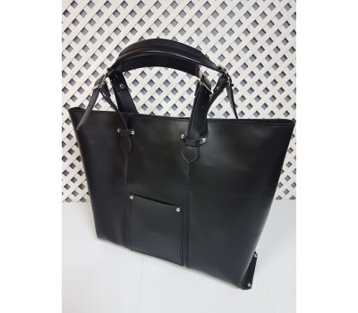 Сумка-шоппер "ЭЛИС" натуральная кожа, черная на молнии