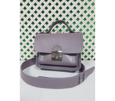 Сумка женская "Бианка" натуральная кожа, серо-сиреневая с плетенкой