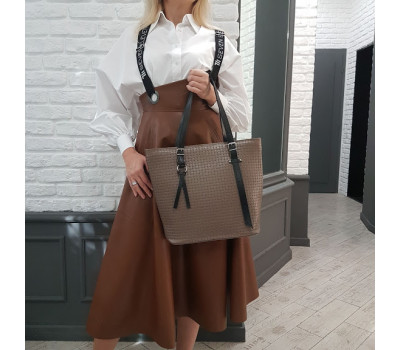 Сумка жіноча "Ліана" натуральна шкіра, колір капучино з тисненням Венето