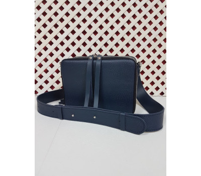 Сумка женская "КВАДРО" натуральная кожа, синяя под рептилию с широким ремнем