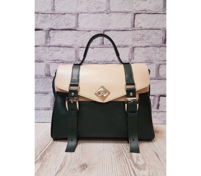 Сумка-саквояж жіноча "Вінтаж" натуральна шкіра, зелена під рептилію комбінована