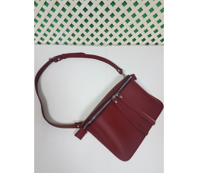 Сумка жіноча поясна "НЕКСТ" натуральна шкіра, бургунди матова