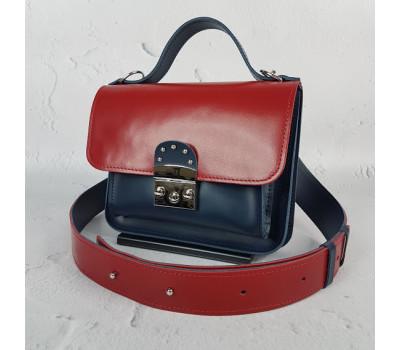 Сумка женская "Бианка" натуральная кожа, синяя / красная
