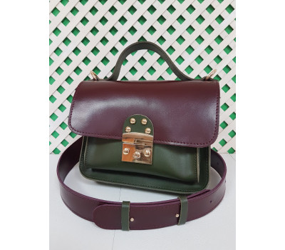 Сумка женская "Бианка" натуральная кожа, бургунди и хаки матовая
