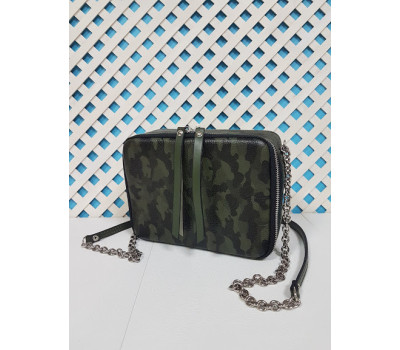 Сумка жіноча "КВАДРО" натуральна шкіра, зелений камуфляж флотар