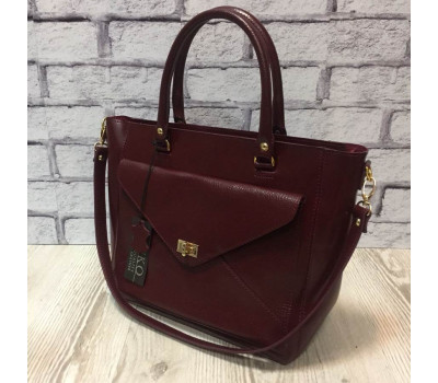 Сумка женская "Бона" натуральная кожа, бургунди матовая с рептилией