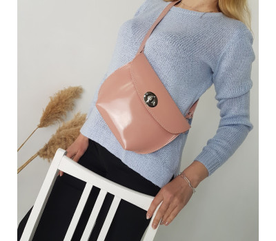 Сумка жіноча поясна "Ліра" натуральна шкіра, рожевий глянець