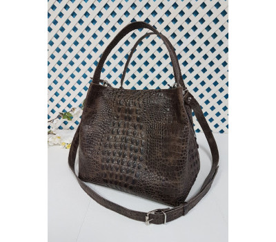 Сумка женская "Жаклин" натуральная кожа, коричневая тиснение под крокодила