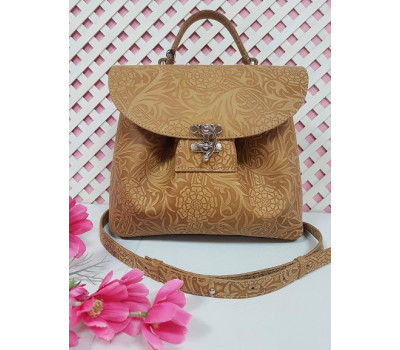 Сумка жіноча "Фіджі" натуральна шкіра, руда з квітковим принтом