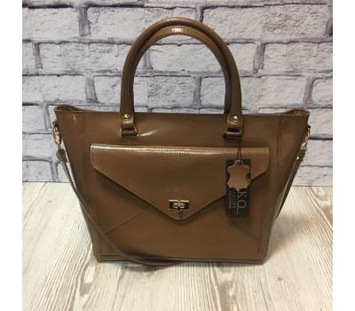 Сумка жіноча "Бона" натуральна шкіра, капучино лак з рептилією