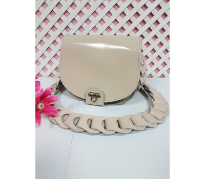 Сумка женская "Кенди" ремень-плетение натуральная кожа, слоновая кость глянец