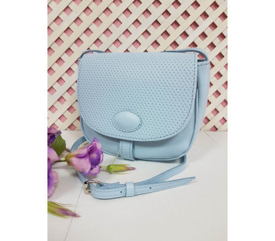 Сумка женская "Римини" натуральная кожа, небесно-голубая с плетенкой