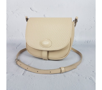 Сумка женская "Римини" натуральная кожа, слоновая кость матовая с плетенкой