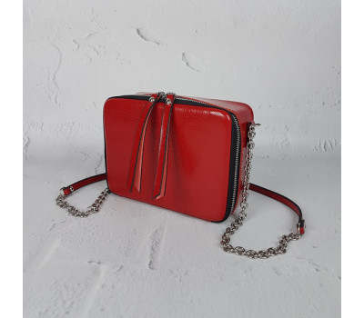 Сумка жіноча "КВАДРО" натуральна шкіра, червона рептилія глянець