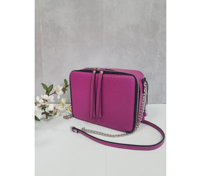 Сумка жіноча "КВАДРО" натуральна шкіра, фуксія "Жемчуг"