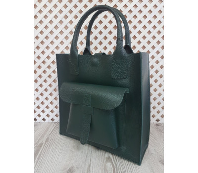 Сумка жіноча "ГАРДА" натуральна шкіра, темно-зелена матова під рептилію з круглими ручками