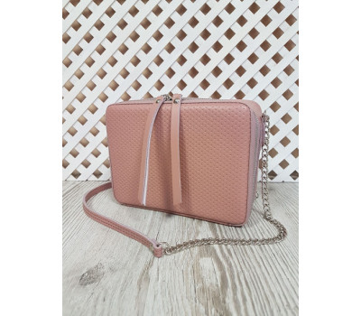 Сумка жіноча "КВАДРО" натуральна шкіра, рожева плетінка блискавка в тон шкіри