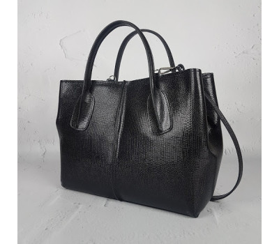 Сумка жіноча "ФОРТА" натуральна шкіра, чорний глянець під рептилію