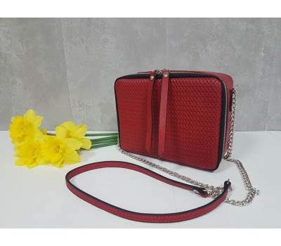 Сумка жіноча "КВАДРО" натуральна шкіра, червона плетінка матова