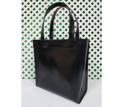 Сумка жіноча "ВЕЛЛА" на блискавки, натуральна шкіра, чорний лак з виворотом бургунди на блискавки