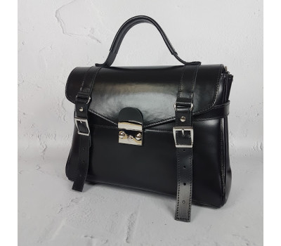 Сумка-саквояж жіноча "Вінтаж" натуральна шкіра, чорна матова
