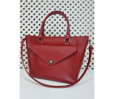 Сумка жіноча "Бона" натуральна шкіра, червона матова з кошиком