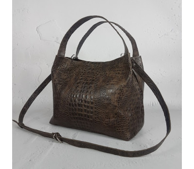 Сумка жіноча "Жаклін-плюс" натуральна шкіра, коричнева під крокодила