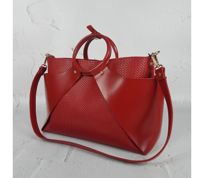 Сумка женская "РОНДА" натуральная кожа, красная матовая с тиснением под плетенку