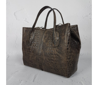 Сумка жіноча "ФОРТА" натуральна шкіра, коричнева з тисненням під крокодила